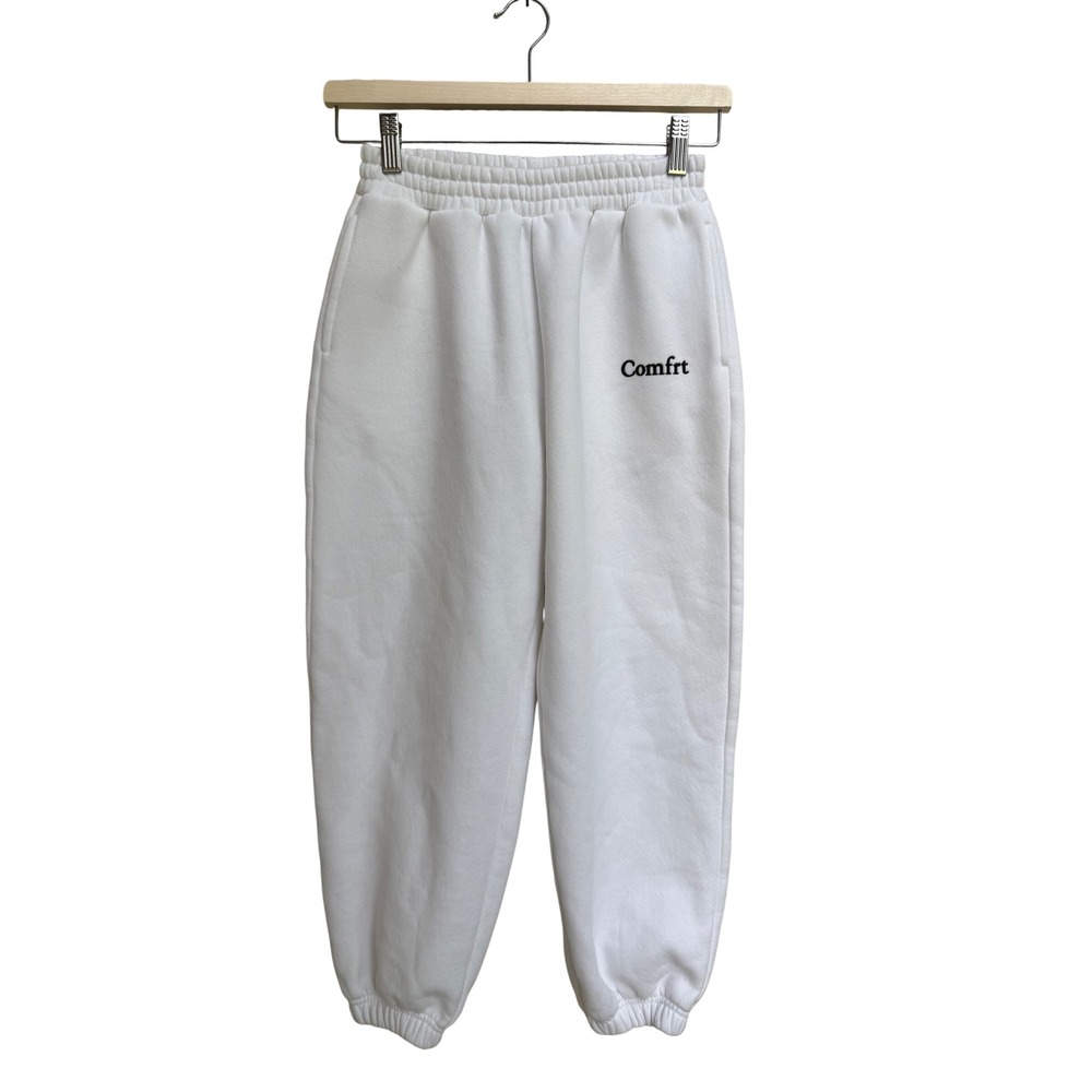 Comfrt Kids White Cloud Fleece Jogger Sweatpants Logo Pockets Size Medium